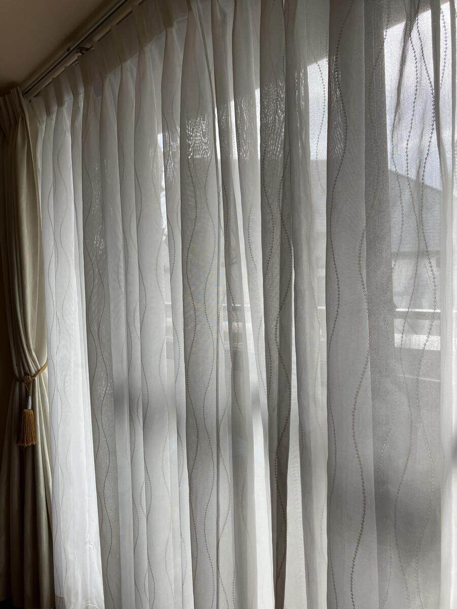 【ミラー・遮熱・UVカット】ウェーブ レースカーテン JD-68009R ベージュ