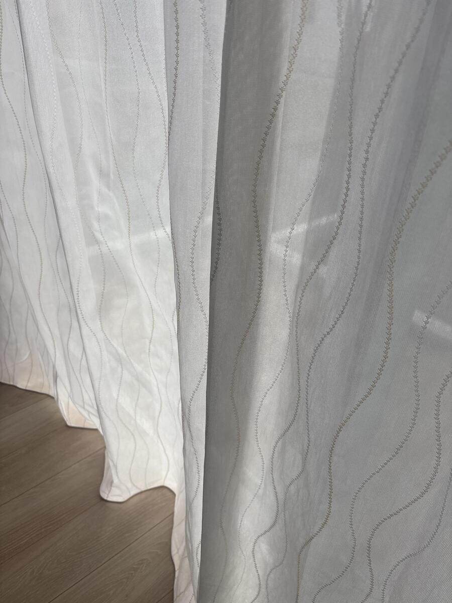 【ミラー・遮熱・UVカット】ウェーブ レースカーテン JD-68009R ベージュ